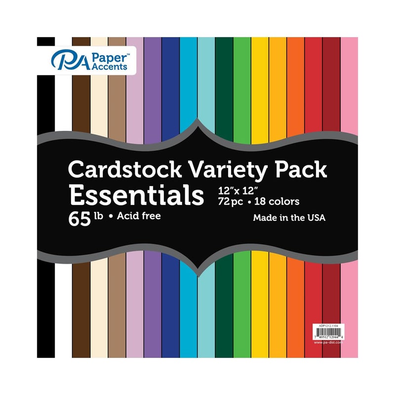 Accent Design Paper Accents Cardstock Variety Pack - 12" x 12" Essential 65lb 72 Sheets - Heavyweight Cardstock for Scrapbooking, Scrapbooking & Crafts - Archival Quality - Image 1